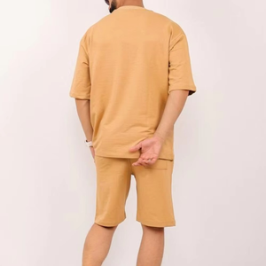 Ensemble deux pièces d'été gris anthracite pour homme : T-shirt oversize en coton à épaules tombantes et short de survêtement décontracté assorti - Product Image 2