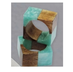 Anneaux de serviette élégants en résine et bois, forme carrée, 4 pièces, artisanat, couleur résine grise, anneau de serviette en bois - Product Image 2