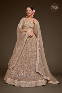 Beige Modern Woven Zari Embroidered <b>Net</b> Lehenga Choli Set Wedding Party Women Ethnic Outfit with Dupatta Eco-Friendly - Product Image 3