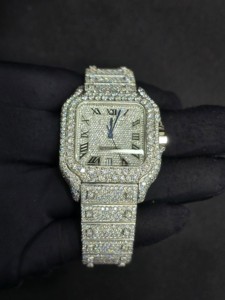Luxury Automatic Mechanical <b>Watch</b> Stainless Steel Rectangle Case 40MM <b>Diamond</b> Encrusted Analog Dial Unisex Fashion Timepiece - Product Image 2