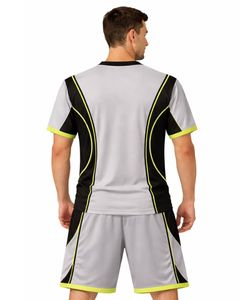 Ensemble de vêtements de sport pour hommes, gris, noir, jaune néon, t-shirt et short, respirant, séchage rapide, tenue de sport, course à pied, entraînement, vêtements de sport - Product Image 2