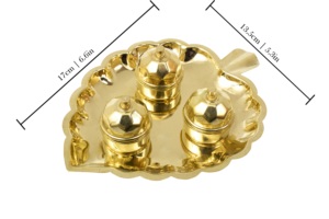 Brass Leaf Design Aarti <b>Plate</b> Set with Three Kumkum Containers for Pooja, Temple Rituals and Festive Gifting - Product Image 2