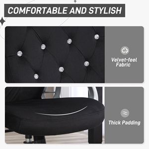 Sedia da scrivania in velluto con ruote girevoli con pulsante trapuntato e regolabile altezza inclinazione sedia da ufficio nera - Product Image 4