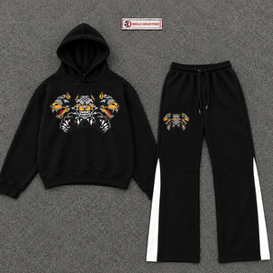 Conjunto Deportivo Personalizado con Sudadera con Capucha y Pantalones Jogger con Estampado Gráfico Negro para Hombre, Ropa Deportiva Casual al por Mayor - Product Image 5