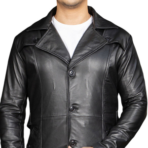 ODM Custom <b>Men</b> Genuine Leather Long <b>Trench</b> <b>Coat</b> High Quality Winter Fashion Quick Dry Horn Button Unique Color Supplier - Product Image 5
