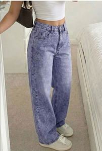 Jeans de Mezclilla de Cintura Alta y Pierna Recta para Mujer, Marca TRIBON SPORTS, Sin Elasticidad, Lavado Medio, Casuales, Largos - Product Image 2