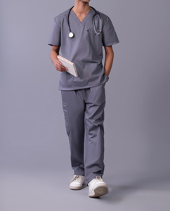 Classic Men’s Medical <b>Scrub</b> <b>Set</b> Jersey Spandex Fabric Washable Nurse Uniform Hospital Workwear Customizable Fit - Product Image 1
