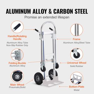 Carrello Pieghevole 2-in-1 in Alluminio, Capacità di Carico 800 Libbre, Carrello Industriale Resistente per Trasporto, Materiale PP - Product Image 4