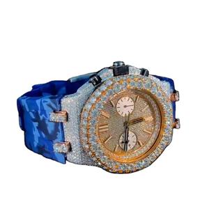 Customized Classic Luxury Antique Fashion Hip Hop Quartz Stainless Steel <b>Digital</b> Moissanite Diamond <b>Watch</b> Sapphire Glass Blue - Product Image 1