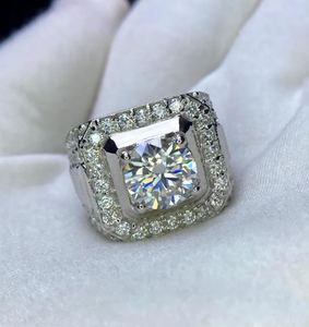 Round Cut Moissanite Men's Engagement Wedding <b>Ring</b> <b>925</b> Sterling <b>Silver</b> White Gold Plated Prong Setting Luxury Party <b>Ring</b> - Product Image 2