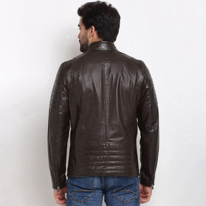 URBANGAZER Men's 100% Polyester Thick Leather <b>Jacket</b> Stand Collar Covered Button <b>Patchwork</b> Design Windproof Breathable Cotton - Product Image 6