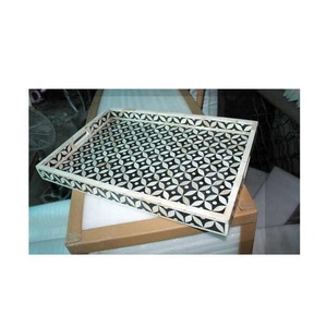 Bandeja de Servir Decorativa Hecha a Mano con Incrustaciones de Hueso, Bandeja Otomana de Madera para un Hogar Elegante y Uso en Hostelería - Product Image 5