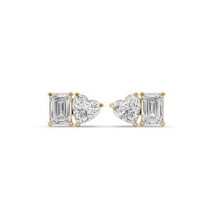 Boucles d'oreilles en or 14 carats avec émeraude cœur de 4,00 carats et diamants de laboratoire taille mixte, style boutique unique et léger, vente en gros - Product Image 1
