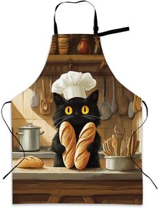 <b>Black</b> <b>Cat</b> OEM Chef Apron with Bread Kitchen <b>Art</b> Design Unisex Adult Cooking Baking 7-Day Sample Lead Time - Product Image 1
