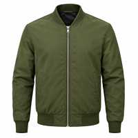 Blouson Bomber en Toile Vert Olive pour Homme, Décontracté, Zippé, Col Montant, Uni, Respirant, Hiver, Logo Frontal, Style Urbain