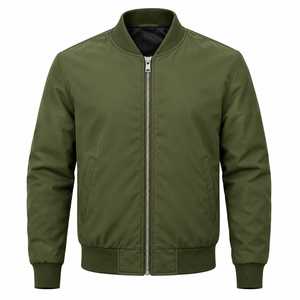 Blouson Bomber en Toile Vert Olive pour Homme, Décontracté, Zippé, Col Montant, Uni, Respirant, Hiver, Logo Frontal, Style Urbain - Product Image 1