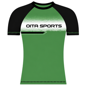 Camiseta Deportiva Raglán Verde y Negra de Manga Corta con Cuello Redondo, Transpirable, para Entrenamiento Atlético, Uniforme de Equipo, Ropa Deportiva de Alto Rendimiento - Product Image 1