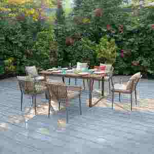 6 Seater Rope Garden <b>Dining</b> Set Rustic Outdoor Furniture Weather Resistant Patio <b>Table</b> and Chairs Set - Product Image 1