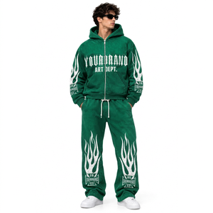 Ensemble survêtement homme personnalisé en molleton de coton épais, sweat à capuche et pantalon de jogging oversize avec motifs en strass, style streetwear - Product Image 1