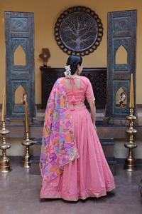 Latest Traditional Lehenga Set Floral Print <b>Saree</b> <b>Blouse</b> Net Dupatta Embroidered Indian Wedding Outfit for Women Fancy Wear - Product Image 4