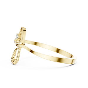 Anillo solitario de oro amarillo macizo de 14k para mujer, con diamante de corte redondo minimalista en forma de hoja, para compromiso, aniversario, regalo de boda - Product Image 2