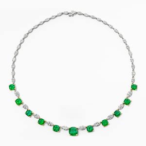 Hermoso Collar de Tenis con Esmeralda y Diamante Cultivado en Laboratorio en Oro Blanco de 14K, Ideal para Regalos de Cumpleaños y Aniversario - Product Image 1