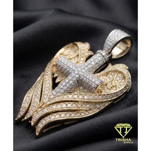 Cross With <b>Angel</b> Wings Pendant 925 Sterling Silver Moissanite Diamond Luxury Two Tone Necklace <b>Charm</b> - Product Image 4