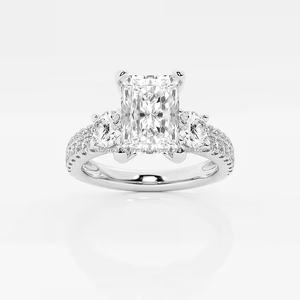 Bague IGI/GIA élégante en or blanc 14 carats créée par un long coussin en laboratoire cadeau de fiançailles/mariage vintage de luxe anniversaires cultivés en laboratoire - Product Image 3