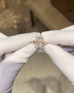4.5 Carat Radiant Cut Lab Grown Diamond Engagement <b>Ring</b> for Women | Hidden Halo <b>Solitaire</b> Wedding <b>Ring</b> | 18K Gold Plated Bridal - Product Image 3