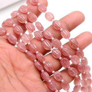 Cuentas Ovaladas Talladas a Mano de Cuarzo Rosa Fresa Natural, Cuentas de Piedras Preciosas Talladas a Mano de 8 Pulgadas para Fabricación de Joyas, Cuentas de Cuarzo Fresa a Granel - Product Image 5