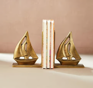 Golden Metal Sailboat Bookends Set of 2 Nautical Boat Decorative Book Ends for <b>Bookshelf</b> Home Office <b>Desk</b> Decor Elegant Vintage - Product Image 3