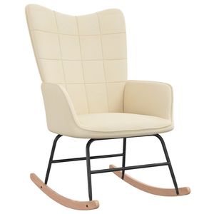 Fauteuil à bascule 100% polyester crème, bois de caoutchouc massif, acier, pour salon - Product Image 2