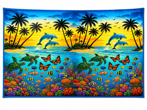 Tropical Dolphin Turtle Coral Reef Print Swim Cover-Up Women's Maxi <b>Sarong</b> Quick Dry Woven Polyester Beach <b>Wrap</b> Scarf - Product Image 1