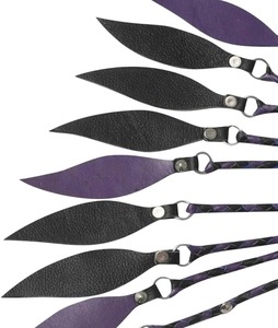 Flogger en cuir véritable fait main BDSM, manche rayé violet et noir, plusieurs queues 09 |   Fouet d'équitation SPALL JP SPORTS - Product Image 2