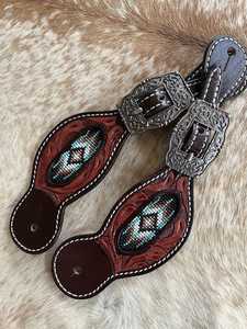 Sangles de freins à éperons en cuir perlé et en cuir de vachette pour l'équitation, style Western Cowboy, avec finition premium - Product Image 2