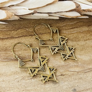 Pendientes de Aro Geométricos Bohemios de Diseño Exclusivo, Chapados en Oro, Joyería Tribal de Latón para Mujer, Acabado de Latón Antiguo, Venta al por Mayor para Fiestas Étnicas - Product Image 4