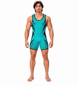 Combinaison de lutte pour hommes, une pièce, en spandex et nylon, sans manches, col rond, respirante, toutes saisons, style combinaison de plongée, pour gymnastique - Product Image 1