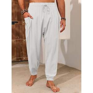 2025 <b>Men's</b> Harem Pants Casual Elastic Waist Drawstring Baggy <b>Trousers</b> 100% Cotton Summer <b>Hippie</b> Hip Hop Style Zipper Colored - Product Image 1