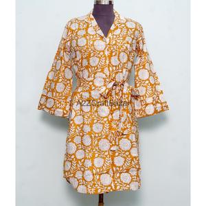 Kimono Formal con Estampado Floral, 100% Algodón Puro, Estilo Camisa Larga Hasta la Pantorrilla, Lavable, para Mujer, Abertura Frontal, Cuello en V, Manga 3/4 - Product Image 4