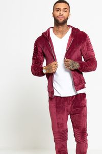 Survêtement de sport à rayures latérales, fermeture éclair, coupe ajustée, en velours, pour homme, marque privée - Product Image 4