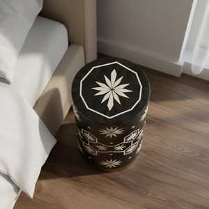 Belladec Best Design Modern Antique Bone Inlay <b>Side</b> <b>Table</b> Striped Pattern <b>Black</b> Stool Bedroom Use Handcrafted Living Room - Product Image 3
