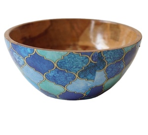 Hot Selling Round Shape Wooden Food Serving Bowl With Outside Enamel Inside Color for <b>Dinnerware</b> Tabletop Serving Bowls - Product Image 1