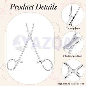 Kit de 4 outils et pinces de piercing corporel en acier inoxydable avec support à boule fendu pour septum et pinces hémostatiques - Product Image 6