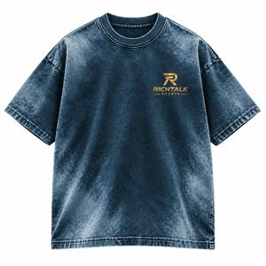 เสื้อยืดโอเวอร์ไซส์ผู้ชาย ผ้าฝ้ายสีดำ ล้างทราย แขนสั้น แต่งขอบตัดกัน คอกลม สตรีทแวร์ แคนวาส สปอร์ตแวร์ - Product Image 5