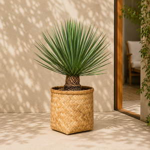 Maceta de Bambú Tejida a Mano al por Mayor, Cesta Natural para Interiores y Exteriores con Revestimiento de Cemento y Orificio de Drenaje, Decorativa Vintage para Plantas - Product Image 1