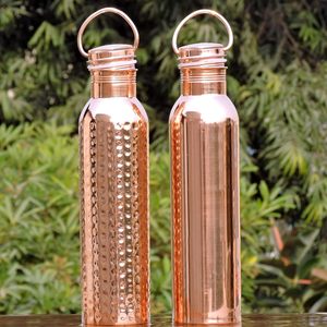 Food Grade Pure Copper Water Bottle Set 600 Ml <b>Plain</b> and Textured Hammered Finish for Ayurveda Health Benefits - Product Image 3