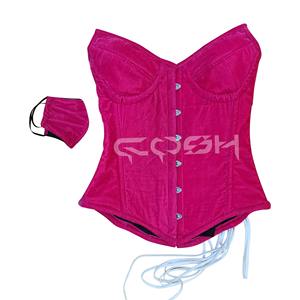Corsé de terciopelo fucsia con varillas de acero y cordones para mujer, lencería con máscara facial a juego, venta al por mayor - Product Image 1