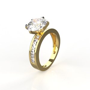Anillo de Compromiso de Diamantes Redondos Brillantes en Oro Amarillo para Mujer con Diamantes Laterales, Estilo Clásico, Certificado por GIA - Product Image 1
