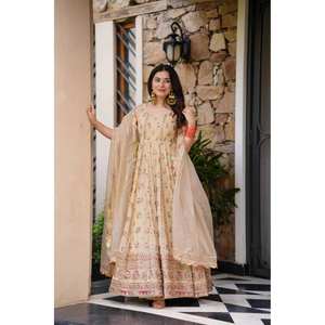 Vestido Anarkali con Dupatta y ropa de fiesta de noche elegante Pent - Product Image 4