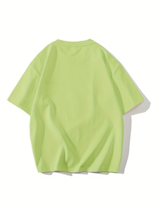Camiseta Oversize para Hombre con Bloques de Color, Manga Corta, Cuello Redondo, Casual, Tejido Sólido, 100% Algodón, Ribete en Contraste Verde y Blanco - Product Image 2